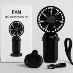 LED Digital Display Rechargeable Fan with USB Cable – Portable Mini Cooling Fan with Adjustable Speed, Battery Indicator & Easy Charging (random color)