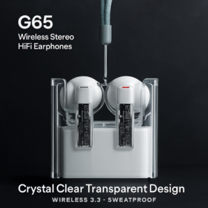G65 Wireless Stereo HiFi Earphones – Bluetooth 5.3, Transparent Design, ANC, Sweatproof, Built-in Microphone, 7-Hour Battery