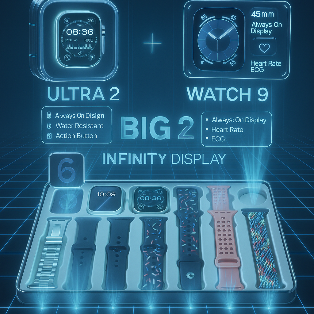 i50 New Model Smart Watch Bundle – 7 Original Straps, 2 Premium Watches & 2 Protective Covers - Image 11