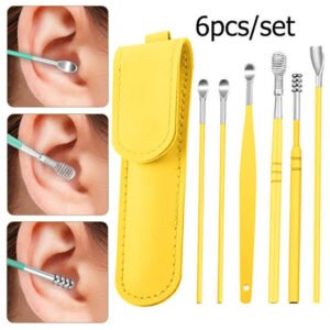 6Pcs Stainless Steel Ear Cleaner Set – Ear Wax Removal Curette Kit with Pickers & Spoon Tools