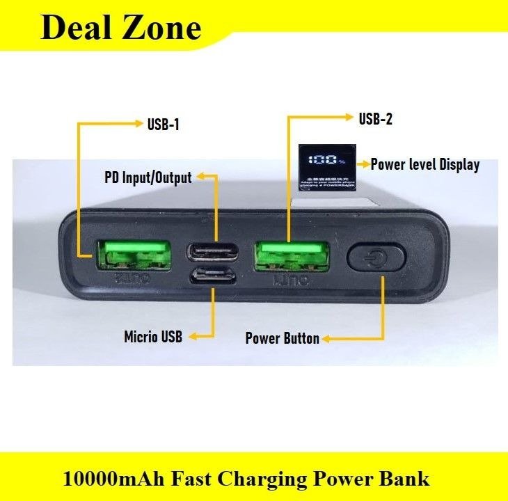 10000mAh Power Bank – PD Fast Charging with Digital Display & Full Capacity Backup (Random color) - Image 11