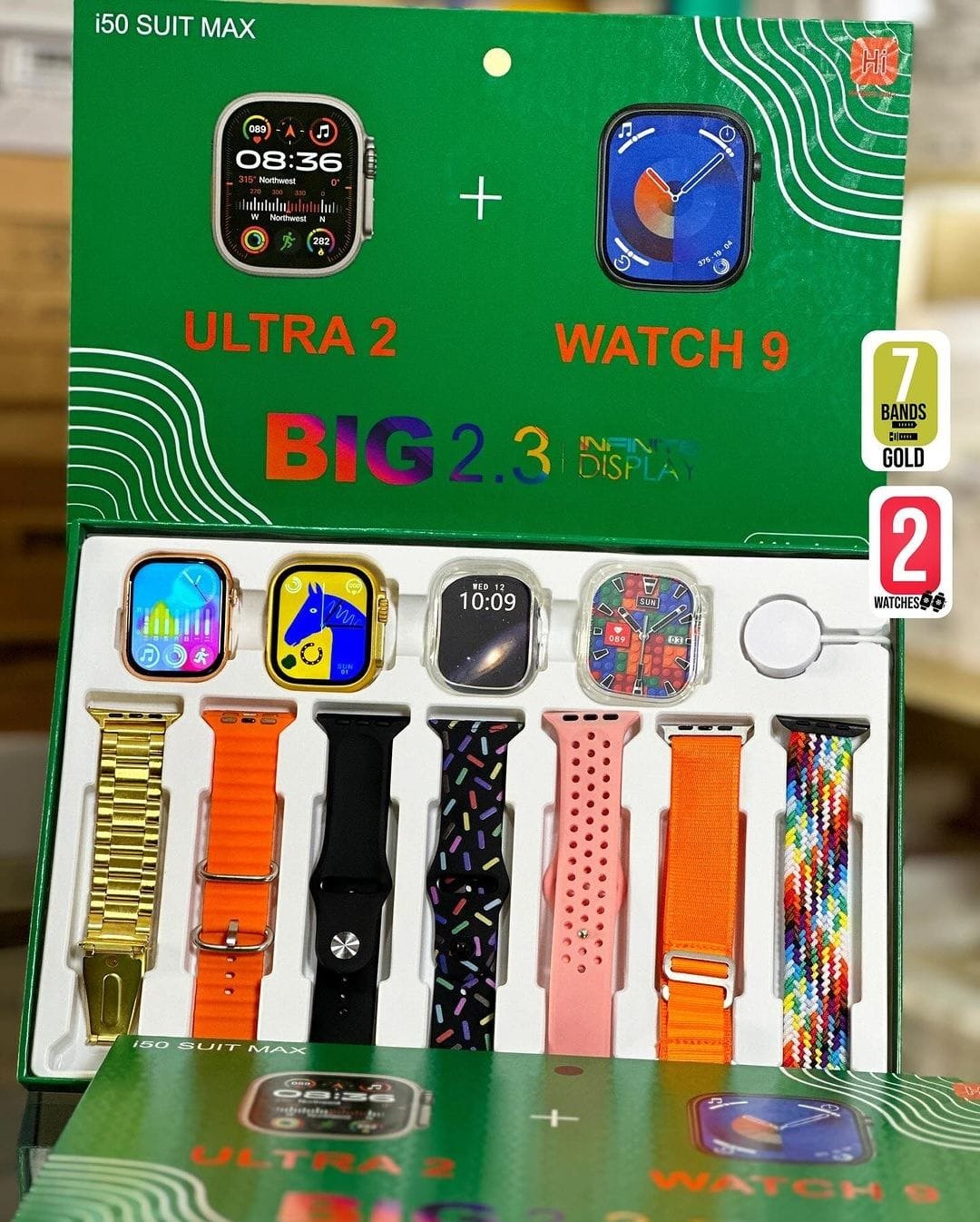 i50 New Model Smart Watch Bundle – 7 Original Straps, 2 Premium Watches & 2 Protective Covers - Image 3