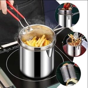 Stainless Steel Deep Fryer Pot with Strainer – Heavy-Duty Frying Pan for Home Kitchen Use – 1200ML Oil Capacity