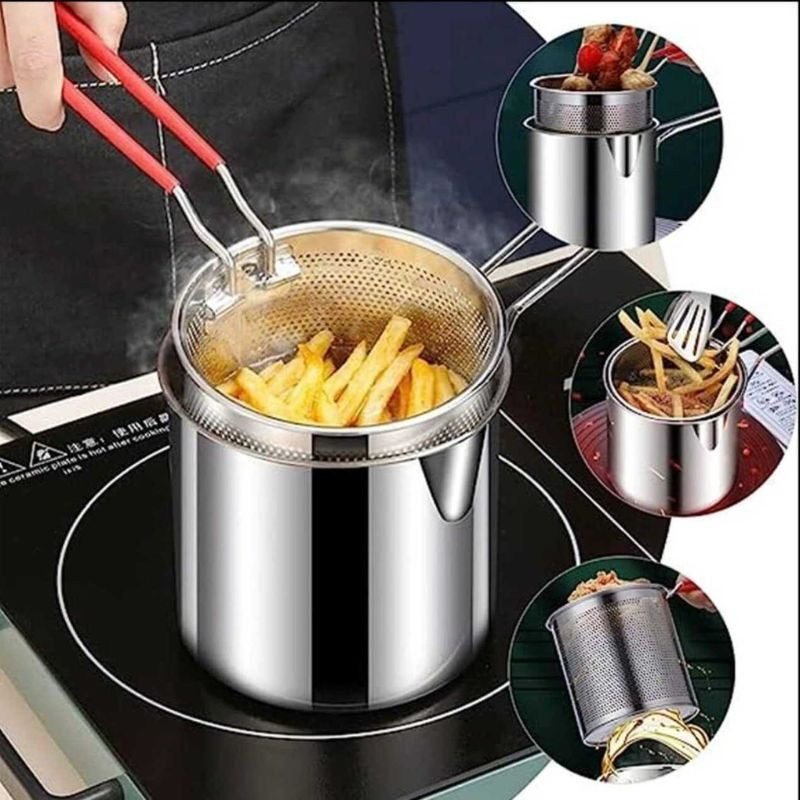lg_YgNBWjcmeXMoYPW7FImCF1DvtQic2.jpg Stainless Steel Deep Fryer Pot with Strainer – Heavy-Duty Frying Pan for Home Kitchen Use – 1200ML Oil Capacity - Image 1